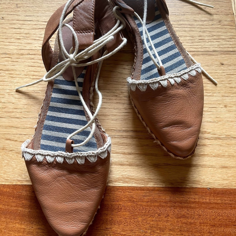 Nine West Cognac Flat Lace-Up Espadrilles - Sz 7.5